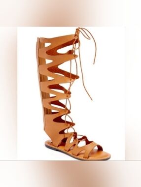 NWT Boho Knee-High Lace-Up Gladiator Sandals - Cognac Tan Women's